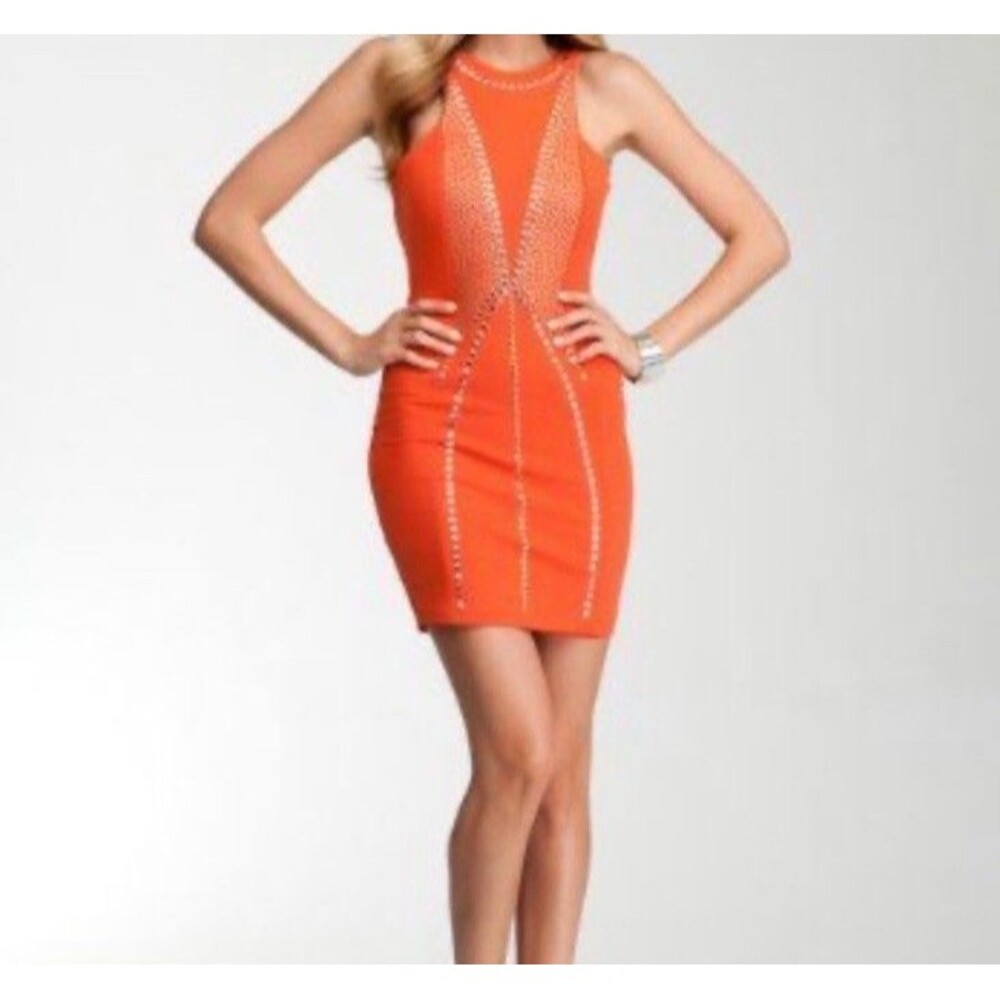 Bebe Addiction Vibrant Orange Fully Lined Bodycon Bodyshape Dress Size XS